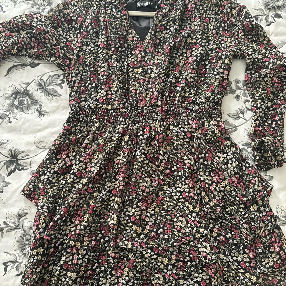 Allegra K Floral Print Dress - Black, Red, White